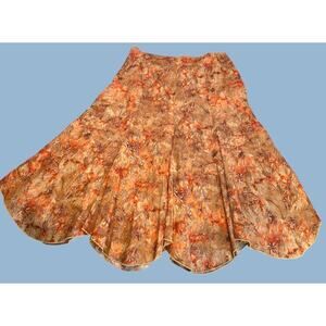 VTG Y2K B. Moss Midi Skirt Size 10 Brown Orange Tie Dye Batik Floral Boho Whimsy